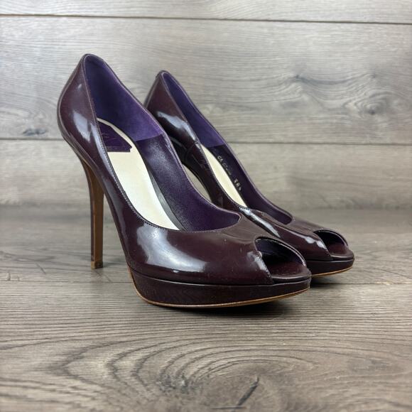 CHRISTIAN DIOR Purple Patent Leather Peep Toes Pumps Heels Women's 8 / 38.5 - Picture 2 of 15